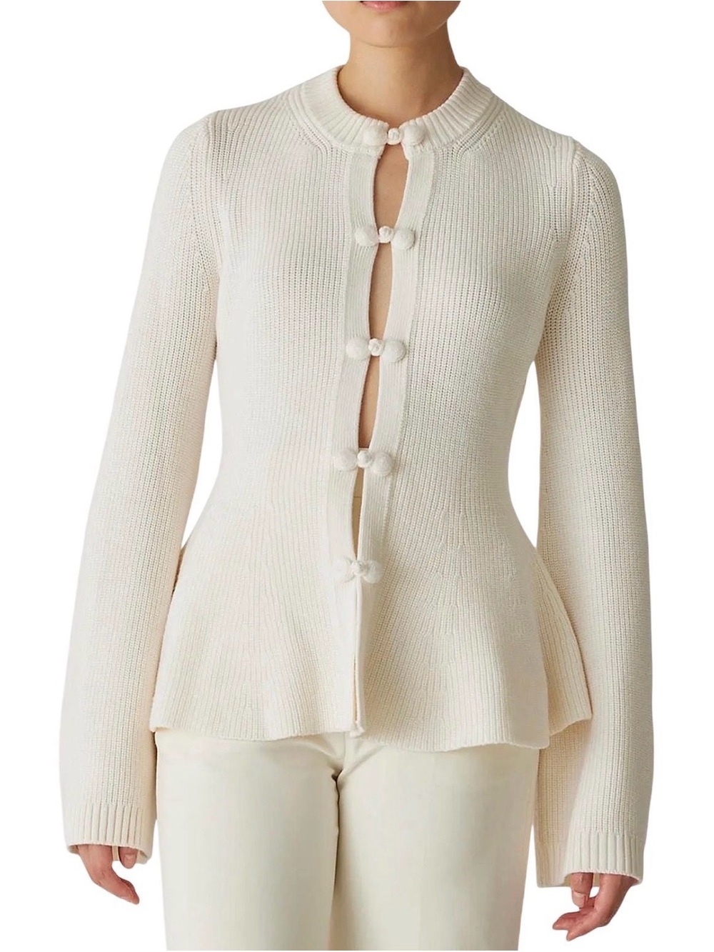 Rebecca Taylor NWT $490 Novelty Wool Knit Cream Peplum Cardigan Luxe Sweater XL